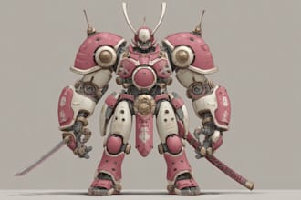 draw mecha robot, armor, gundam in anime or realism style