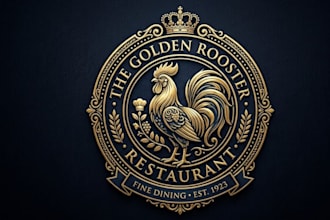 create a luxury rooster restaurant badge logo