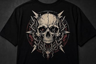 draw dark art, illustration, horror, skull, t shirt metal