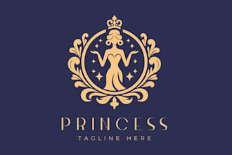 design glitter fairy premium princess feminine crown logo