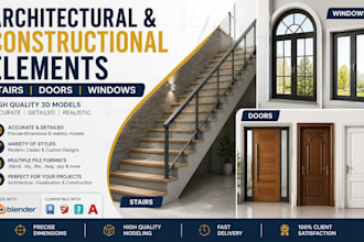 create professional 3d architectural models of stairs, doors, windows