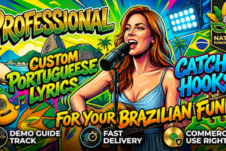 write professional custom portuguese lyrics and catchy hooks for brazilian funk