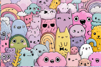 design cute kawaii stickers and doodles illustration