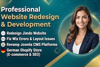 redesign jimdo website, fix wix, revamp joomla, german shopify store for SEO