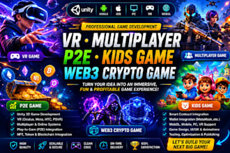 develop VR game, multiplayer game, p2e game, kids game,web3 solana crypto game