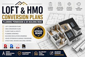 do loft and hmo conversion floor plans for planning permission UK building regs