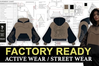 create factory ready sportswear tech packs for hoodies, sweatpants etc