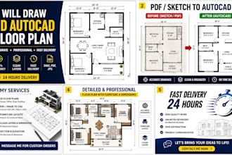 convert PDF,sketch or image into autocad 2d drawings