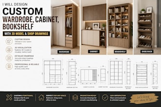 design custom wardrobe, cabinet, bookshelf with 3d and detail drawings