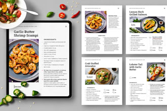 design recipe ebook, cookbook, meal plan, kids workbook, coloring book canva PDF