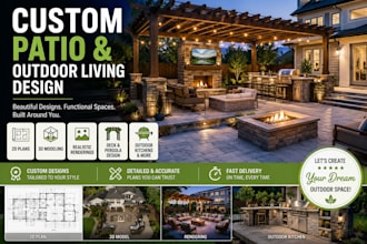 design a modern custom patio, deck, pergola, and outdoor living space