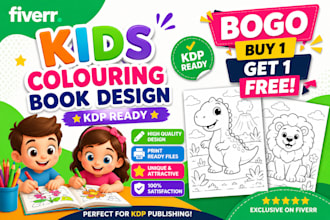 kids colouring book design  pages and get 1 free book on first order