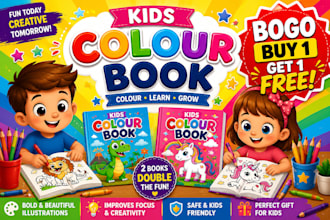 kids colouring book design  pages and get 1 free book on first order