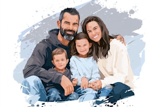draw watercolor family portrait painting from combine
