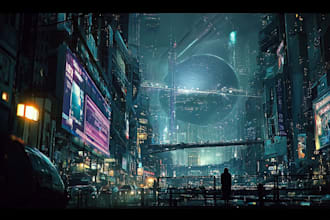 draw illustration of futuristic cyberpunk city