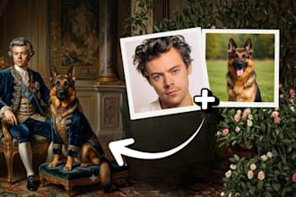 create a custom royal portrait of you and your pet