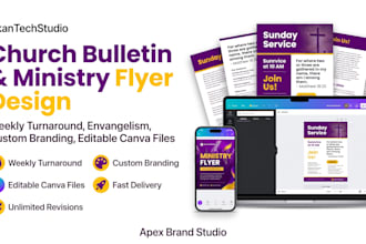 design church bulletin, flyer and canva graphics