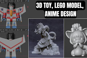 do 3d lego model design, toy 3d model character sculpting, anime stl 3d printing