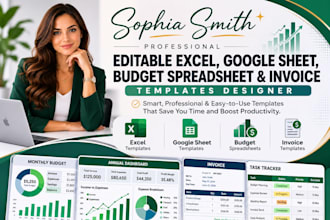 design custom excel, google sheets, budget spreadsheet and invoice templates