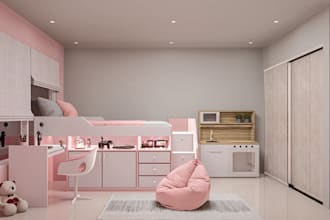 redesign girls bedroom,minimalist kid room,built in desk,blush pink decor,mockup
