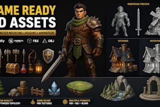 create 3d low poly character modeling, rigging , animation for games 3d printing