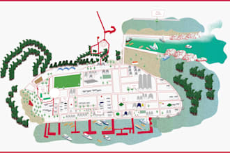 create a custom infographic, map, topography with unique illustration style