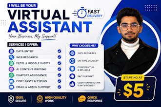 be your virtual assistant for data entry , web research , ai content writer