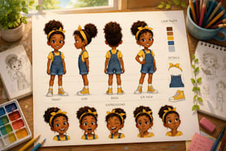 create children book character turnaround and model sheet