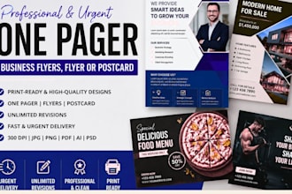 do professional urgent business flyers, one pager, flyer, or postcard