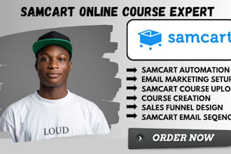 setup samcart online course funnel samcart ai landing page sales page automation