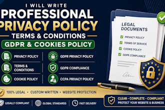write professional privacy policy, terms and conditions, gdpr and cookies policy