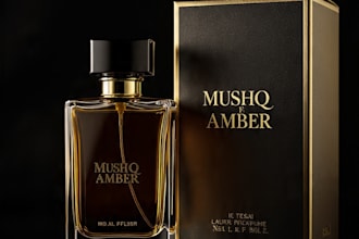 design luxury mushq e amber perfume packaging label and box