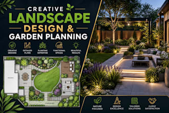 design photorealistic 3d backyard landscape, 2d master plan, garden architecture
