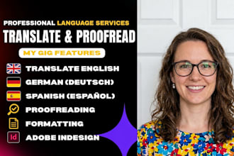 translate and proofread, format your english to german, spanish, adobe indesign