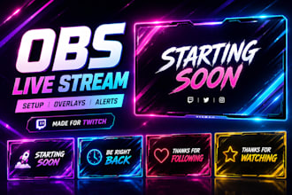 create obs stream setup, animated alerts, overlays and twitch scenes