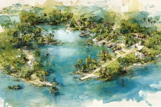 create dreamy map in watercolor style