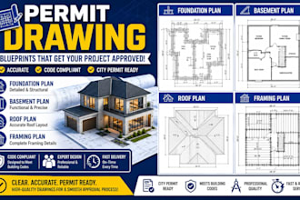 permit drawing blueprint foundation plan basement drawing roof plan framing plan