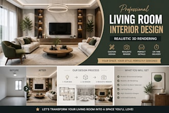 design living room interior with realistic 3d rendering