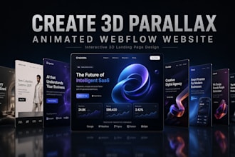 create 3d parallax animated webflow website, interactive 3d landng page design