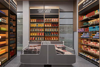 3d modern retail shopping mall,store stand layout,supermarket interior rendering