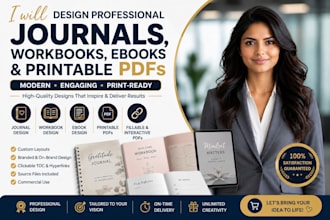 design professional journals, workbooks, ebooks and printable pdfs