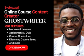 prepare online course content, lesson plan, course curriculum for course website