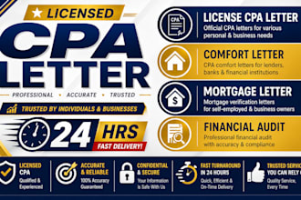 license cpa letter, comfort letter, mortgage letter, financial audit in 24 hrs