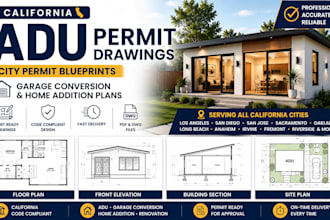 california adu permit drawings, city permit blueprints, garage conversion plans