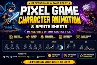 pixel game character animation and sprite sheets in aseprite or any source file