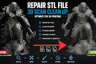 repair stl file, 3d scan cleanup, fix 3d models optimized mesh for 3d printing