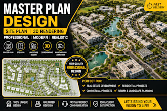 create architectural master plan, landscape design, and site plan rendering