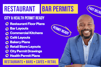 draw restaurant, bar, commercial kitchen permit floor plans, and permit drawings