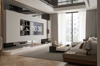 restyle 3d parisian apartment, flat interior render, cgi hotel livingroom layout