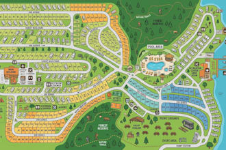 design custom resort map rv park map, campground map, 2d 3d isometric vector map